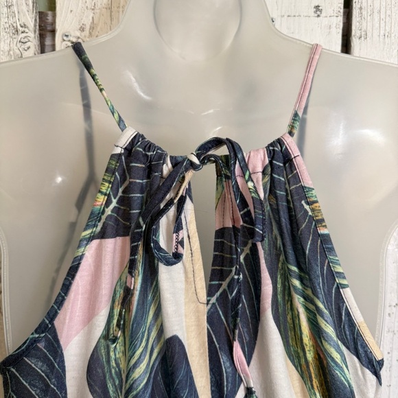 Husk Ary Tropical Leaf Maxi Dress Long V-Neck Drawstring Sundress Pockets Boho - Picture 8 of 11